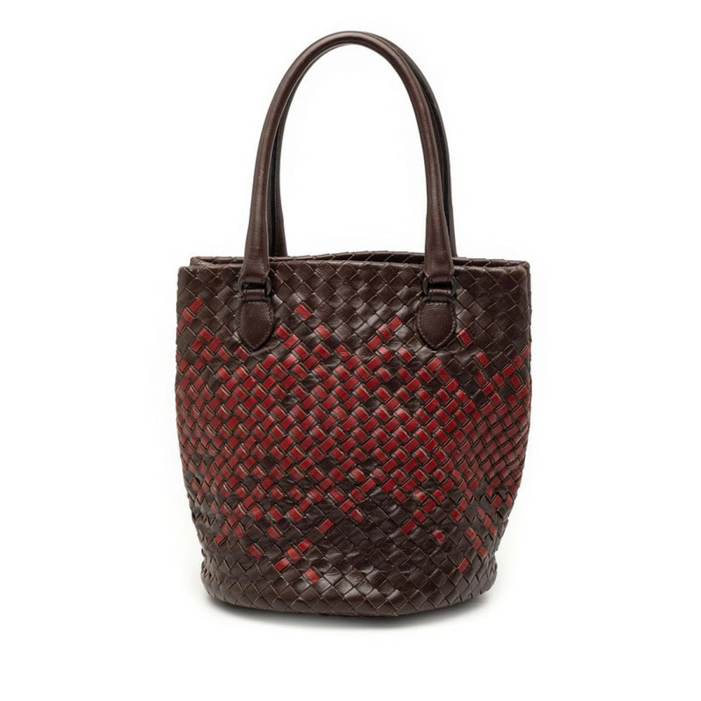 Bottega Veneta Intrecciato Handbag Tote Bag Brown Red Leather Bottega Veneta